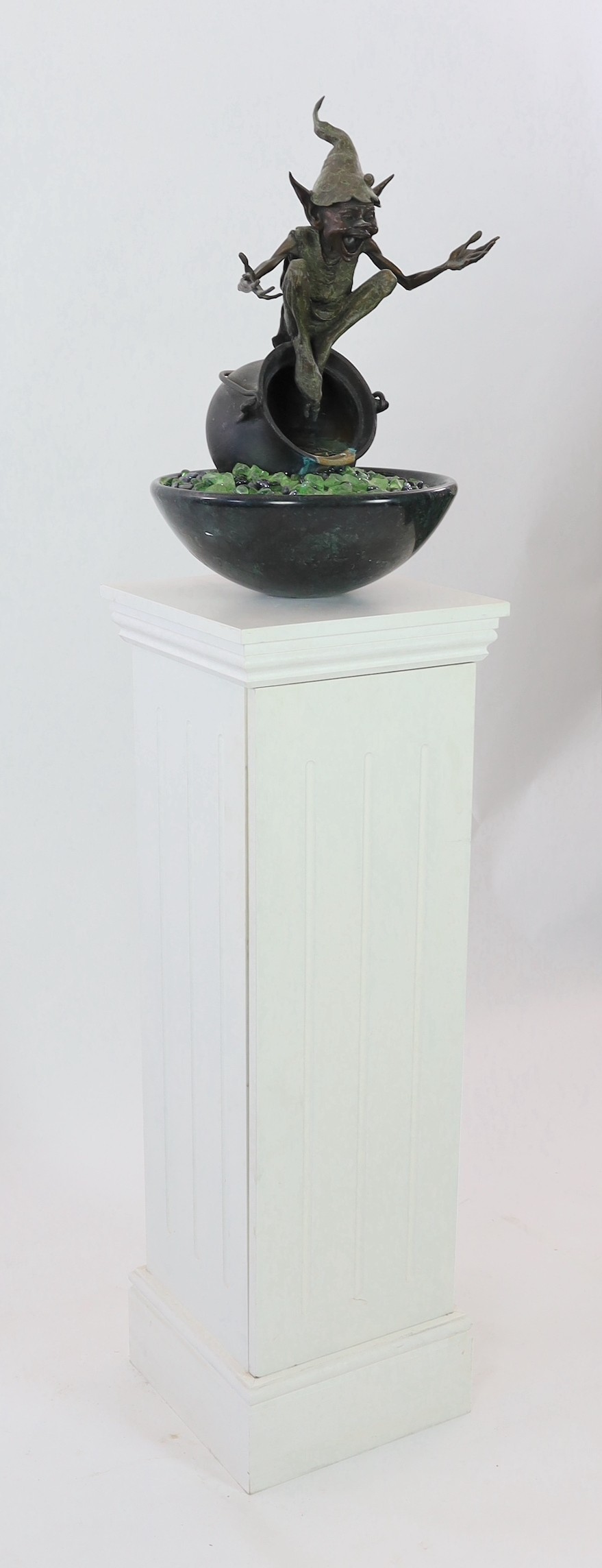 David Goode (British, b.1966). A bronze and marble water fountain ‘Jackpot’, height with marble bowl 61cm height overall 183cm